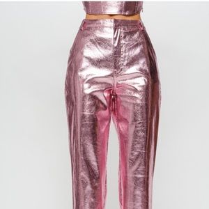 pants ~ vegan leather metallic straight leg pants
